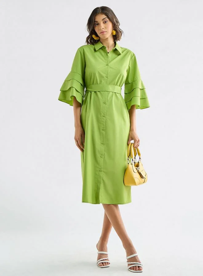 Splash FAV Green Ruffle Sleeve Dress