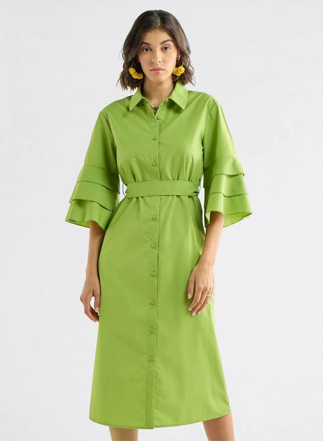 Splash FAV Green Ruffle Sleeve Dress