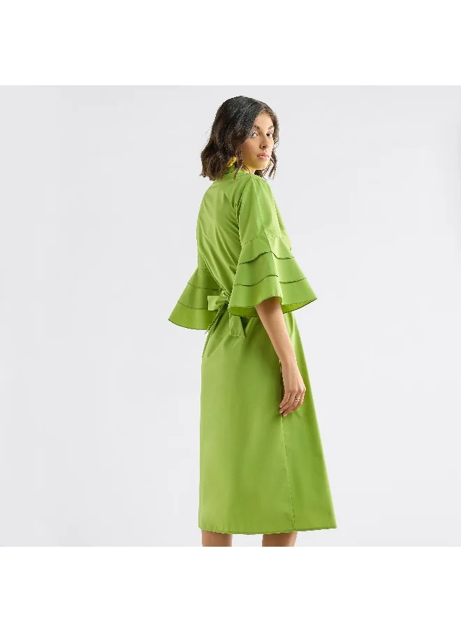 FAV Solid Shirt Dress with Ruffle Sleeves and Belt