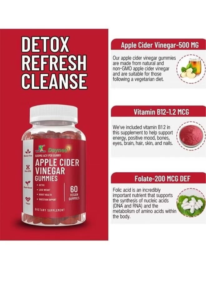 Winstown Apple Cider Vinegar Gummies 500mg, 60 Vegan Gummies, Detox & Digestion Support, Weight Management Dietary Supplement, Gluten Free Non-GMO - Image 4