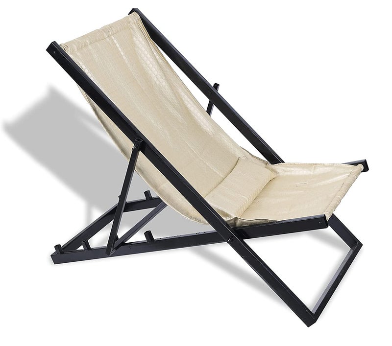 Hari Enterprise Hari Enterprise Metal Body Super Strong Folding RestRelax Outdoor and Indoor Chair with Foam Padded Cushions Cream - Image 1