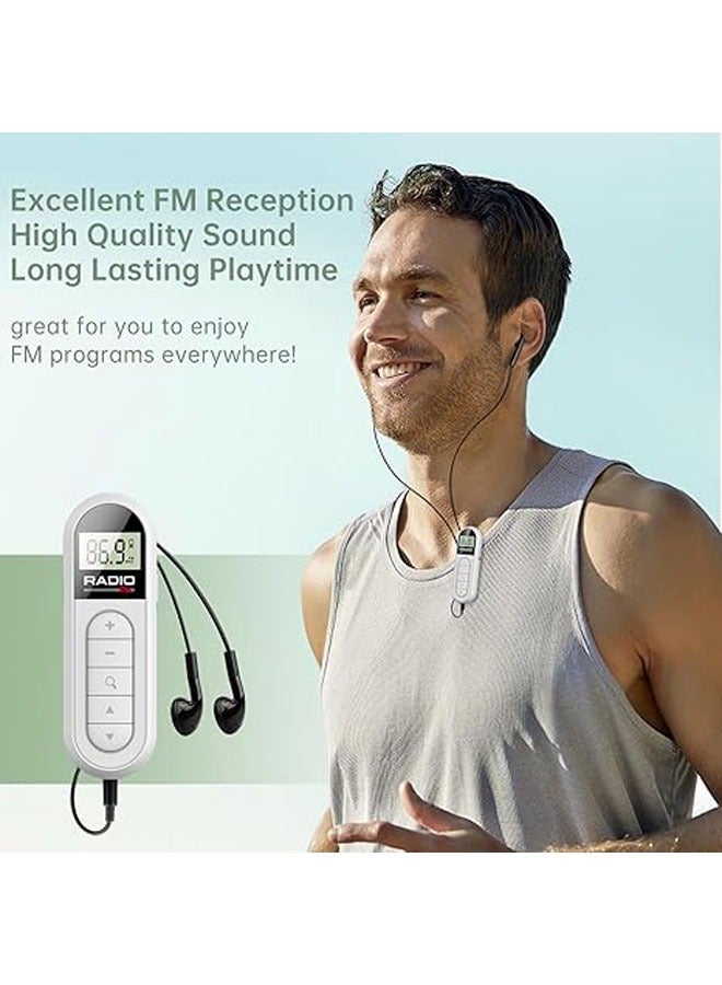 General FM radio, rechargeable portable pocket transistor radio with the best reception effect, LCD digital tuning with backlight, stereo, running, walking belt clip (white)  - Image 2