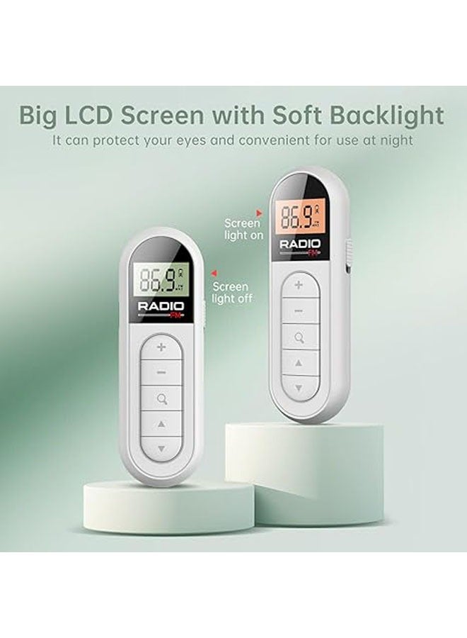 General FM radio, rechargeable portable pocket transistor radio with the best reception effect, LCD digital tuning with backlight, stereo, running, walking belt clip (white)  - Image 4