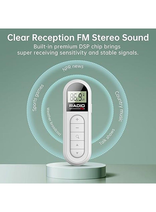 General FM radio, rechargeable portable pocket transistor radio with the best reception effect, LCD digital tuning with backlight, stereo, running, walking belt clip (white)  - Image 5