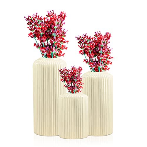 Lasaki Evelyn White Ceramic Vase - Set of 3 | Decorative Vase for Pampas Grass, Dried & Artificial Flowers | Centrepiece & Showpiece for Home Decor, Living Room, Bookshelf & Tabletop Styling - Image 1