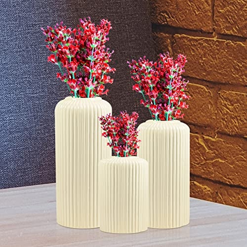 Lasaki Evelyn White Ceramic Vase - Set of 3 | Decorative Vase for Pampas Grass, Dried & Artificial Flowers | Centrepiece & Showpiece for Home Decor, Living Room, Bookshelf & Tabletop Styling - Image 5
