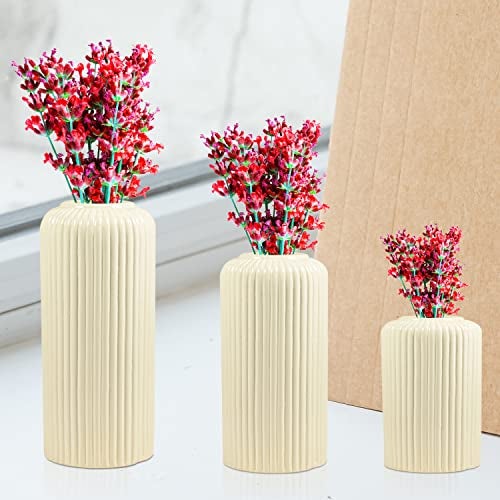 Lasaki Evelyn White Ceramic Vase - Set of 3 | Decorative Vase for Pampas Grass, Dried & Artificial Flowers | Centrepiece & Showpiece for Home Decor, Living Room, Bookshelf & Tabletop Styling - Image 4