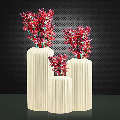 Lasaki Evelyn White Ceramic Vase - Set of 3 | Decorative Vase for Pampas Grass, Dried & Artificial Flowers | Centrepiece & Showpiece for Home Decor, Living Room, Bookshelf & Tabletop Styling - Image 3