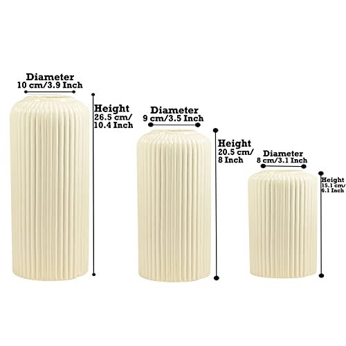 Lasaki Evelyn White Ceramic Vase - Set of 3 | Decorative Vase for Pampas Grass, Dried & Artificial Flowers | Centrepiece & Showpiece for Home Decor, Living Room, Bookshelf & Tabletop Styling - Image 2