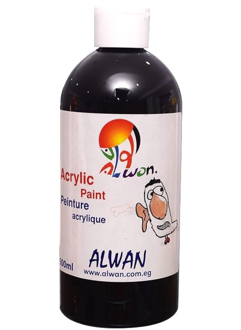 Alwan - Alwan Acrylic Color Bottle for Painting-500Ml - 202 Carbon Black - Image 1