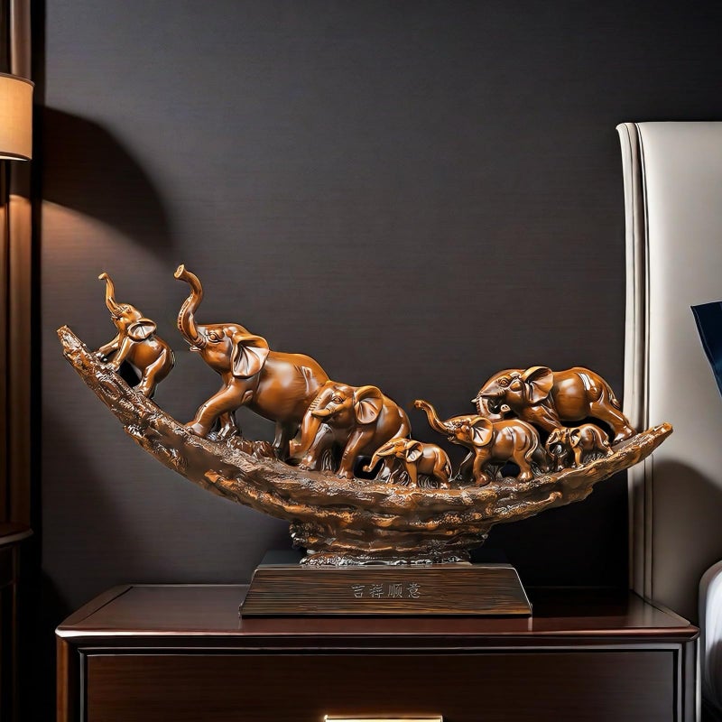 SHTWX Elephant Herd with Babies Statue Elephants Family Frgurines Sculpture for Home Office Living Room Desktop Decoration Figurines Indoor Feng Shui Decor - Image 2