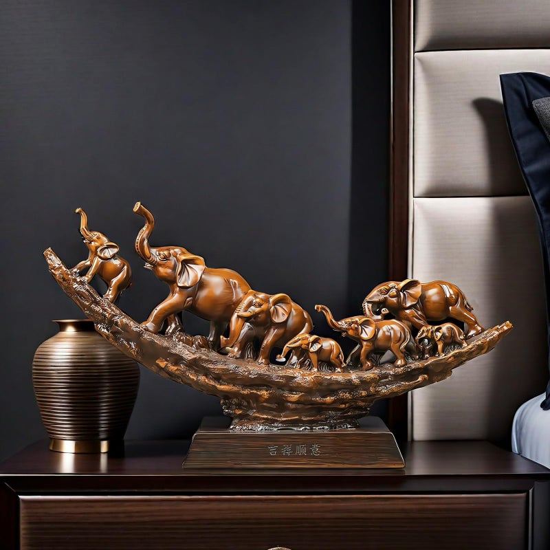 SHTWX Elephant Herd with Babies Statue Elephants Family Frgurines Sculpture for Home Office Living Room Desktop Decoration Figurines Indoor Feng Shui Decor - Image 3