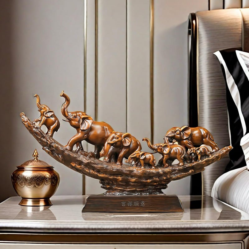 SHTWX Elephant Herd with Babies Statue Elephants Family Frgurines Sculpture for Home Office Living Room Desktop Decoration Figurines Indoor Feng Shui Decor - Image 4