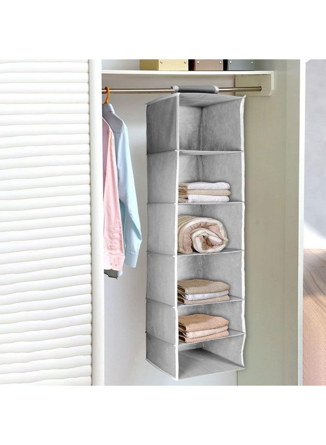 Kuber Industries 6 shelf Closet Organizer for Wardrobe|Non-woven Collapsible Wardrobe|Hanging Shelf for clothes|6 shelves Cloth Organizer|Sturdy Cardboard Base|Pack of 2 (Grey) - Image 3