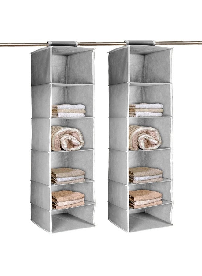 Kuber Industries 6 shelf Closet Organizer for Wardrobe|Non-woven Collapsible Wardrobe|Hanging Shelf for clothes|6 shelves Cloth Organizer|Sturdy Cardboard Base|Pack of 2 (Grey) - Image 1