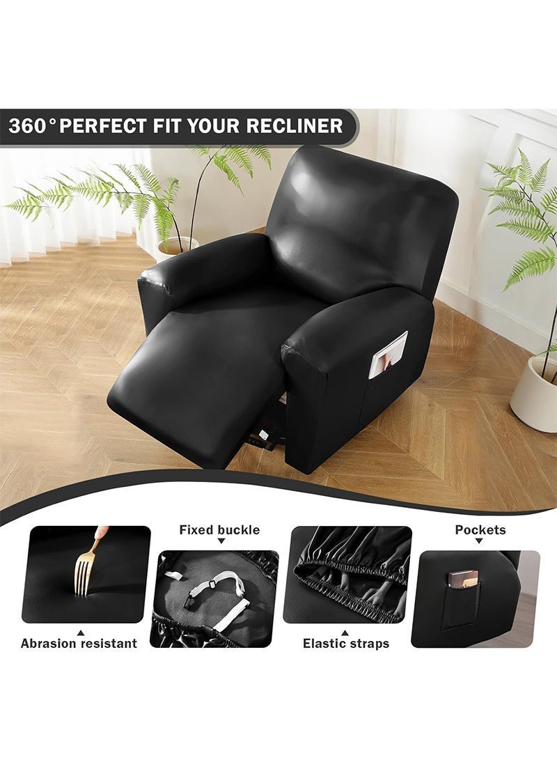 Aikanbo 4 Pieces Waterproof PU Leather Recliner Slipcovers Stretch Soft Sofa Couch Cover with Pocket Anti-Slip Furniture Protector with Elastic Bottom for Kids Pets - Image 4