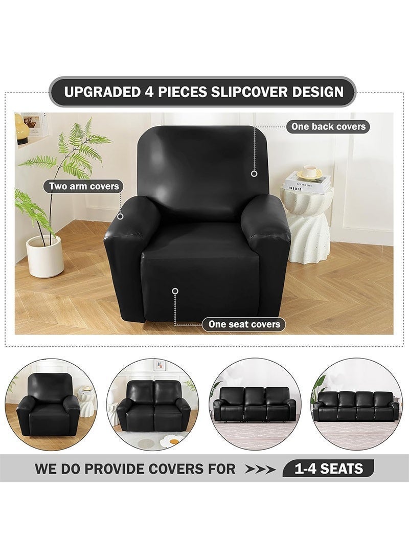Aikanbo 4 Pieces Waterproof PU Leather Recliner Slipcovers Stretch Soft Sofa Couch Cover with Pocket Anti-Slip Furniture Protector with Elastic Bottom for Kids Pets - Image 5