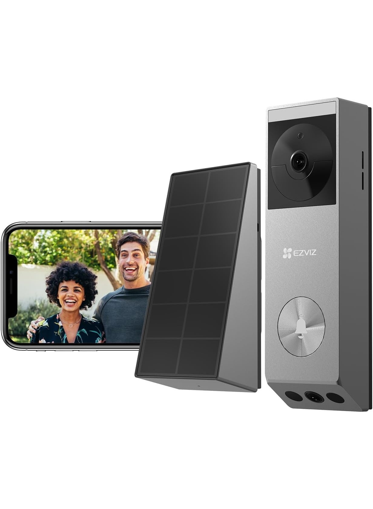 EZVIZ 2K Dual-Lens Video Doorbell Camera, Solar Panel Included Charge Without Removing, Package Detection, 32GB Local Storage No Monthly Fee, Wired or Battery, Colour Night Vision, EP3X Pro