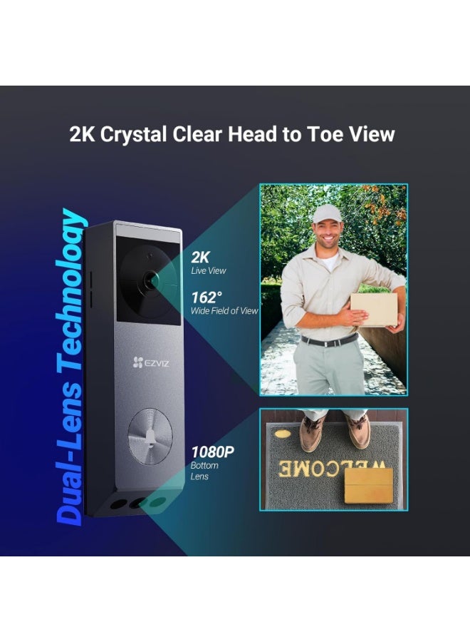 EZVIZ 2K Dual-Lens Video Doorbell Camera, Solar Panel Included Charge Without Removing, Package Detection, 32GB Local Storage No Monthly Fee, Wired or Battery, Colour Night Vision, EP3X Pro - Image 2