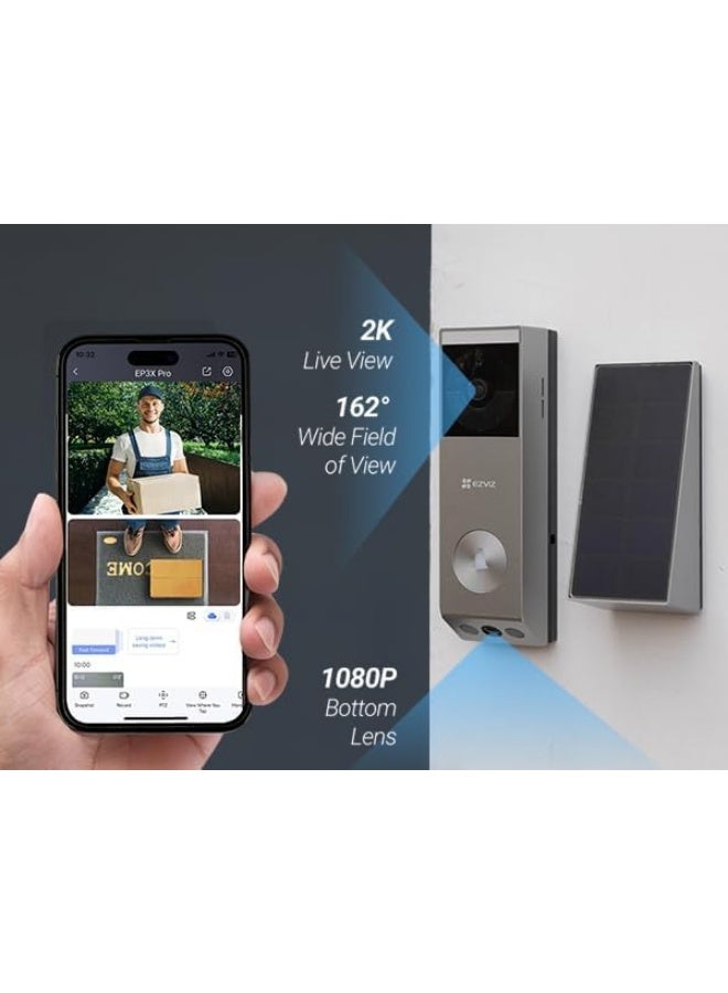 EZVIZ 2K Dual-Lens Video Doorbell Camera, Solar Panel Included Charge Without Removing, Package Detection, 32GB Local Storage No Monthly Fee, Wired or Battery, Colour Night Vision, EP3X Pro - Image 5