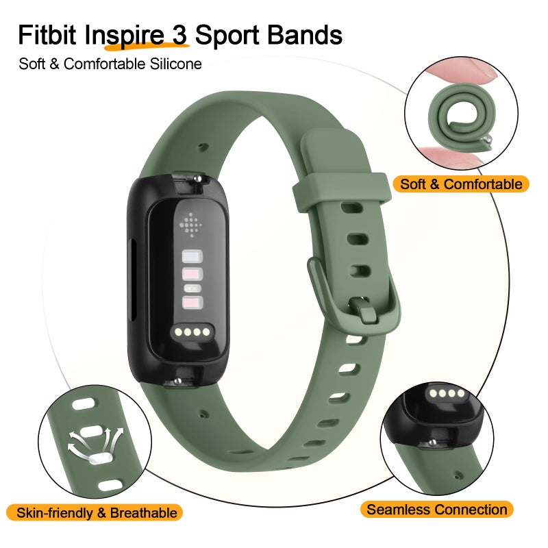 Meliya for Fitbit Inspire 3 Bands Women Men, Soft Silicone Adjustable Wristband Replacement Sport Straps Compatible with Fitbit Inspire 3 Fitness Tracker (Green) - Image 2
