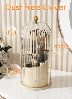 KHAJUL Cosmetic storage box with lid,360 Rotating Clear Dustproof Makeup Brushes Organizer（Beige）  - Image 5