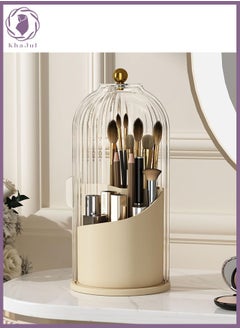 KHAJUL Cosmetic storage box with lid,360 Rotating Clear Dustproof Makeup Brushes Organizer（Beige）  - Image 1
