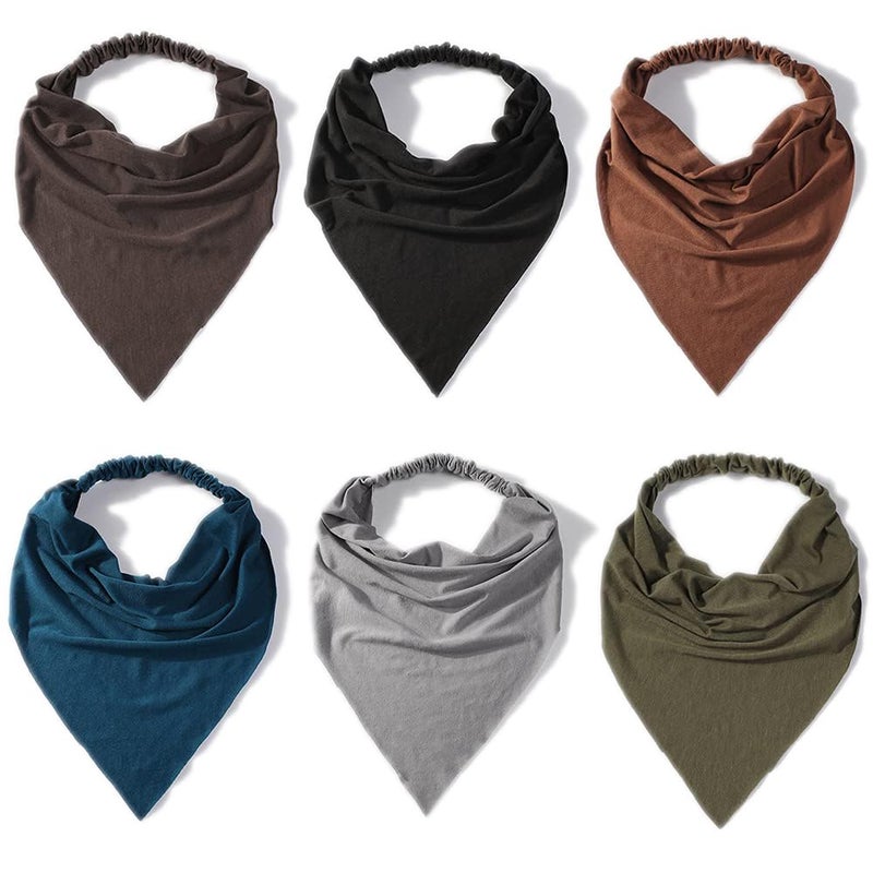 Vercret 6 Pack Scarf Headband for Women - Elastic Large Boho Triangle Bandana Head Scarves with Clips Non Slip Solid Color Hair Kerchief for Teen Girls - Image 1