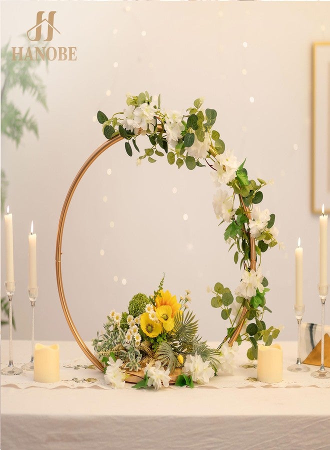Hanobe Wedding Cake Stand Gold: 14 Inch Round Arch Cupcake Display Stands with Wood Base for Party Decorative Metal Hoop Centerpiece Decor for Birthday Baby Shower - Image 4