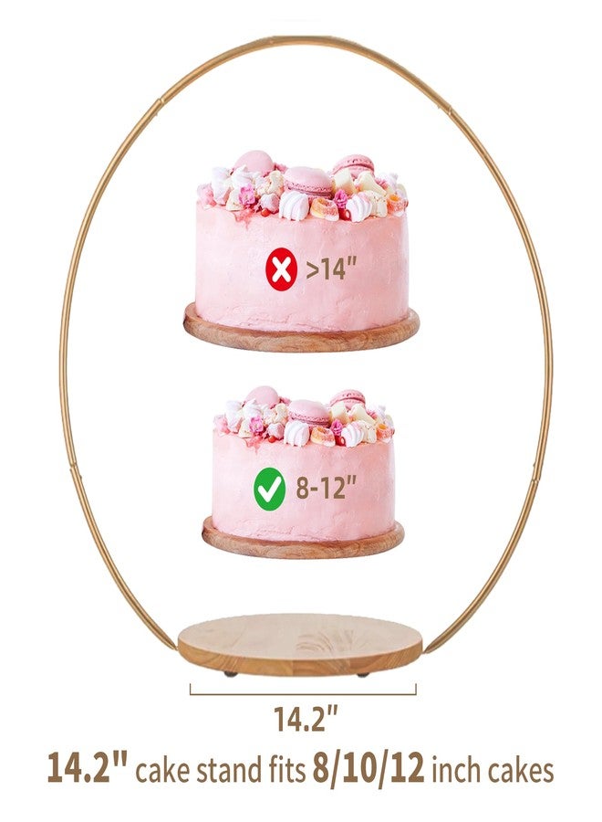 Hanobe Wedding Cake Stand Gold: 14 Inch Round Arch Cupcake Display Stands with Wood Base for Party Decorative Metal Hoop Centerpiece Decor for Birthday Baby Shower - Image 3