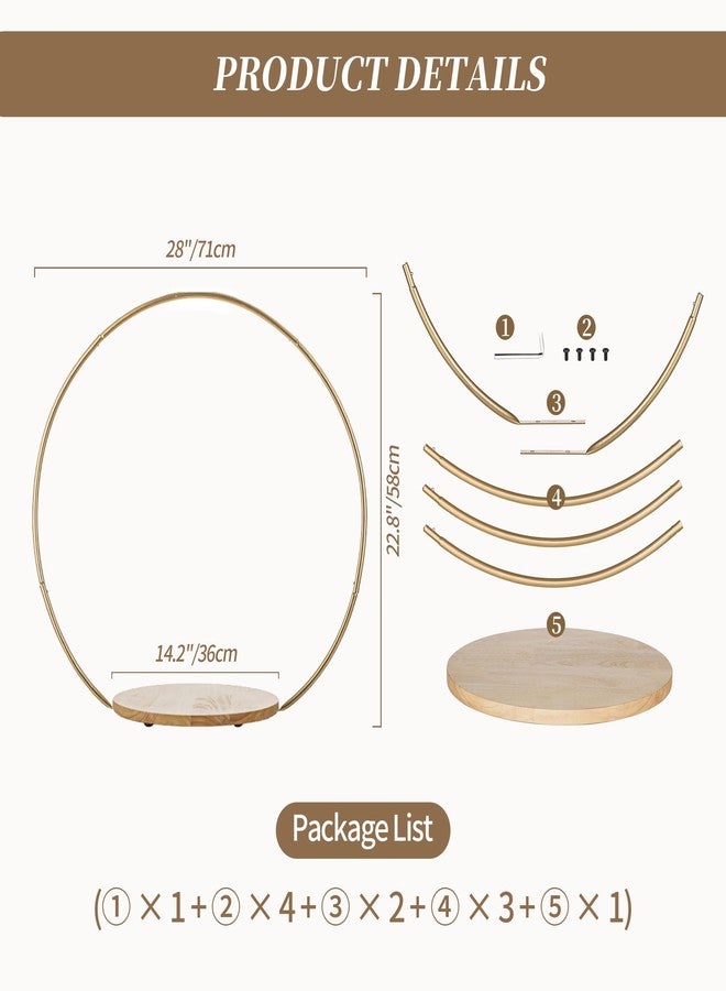 Hanobe Wedding Cake Stand Gold: 14 Inch Round Arch Cupcake Display Stands with Wood Base for Party Decorative Metal Hoop Centerpiece Decor for Birthday Baby Shower - Image 5