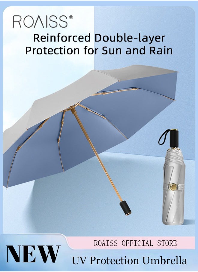 roaiss - 3 Fold Multi-functional Sun Umbrella with Super Sun and UV Protection Double-Layer Vinyl Sunshade 8 Rib Design for Rain and Shine Upf50+ Suitable for Commuting and Traveling Outdoors - Image 1