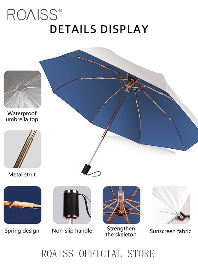 roaiss - 3 Fold Multi-functional Sun Umbrella with Super Sun and UV Protection Double-Layer Vinyl Sunshade 8 Rib Design for Rain and Shine Upf50+ Suitable for Commuting and Traveling Outdoors - Image 1