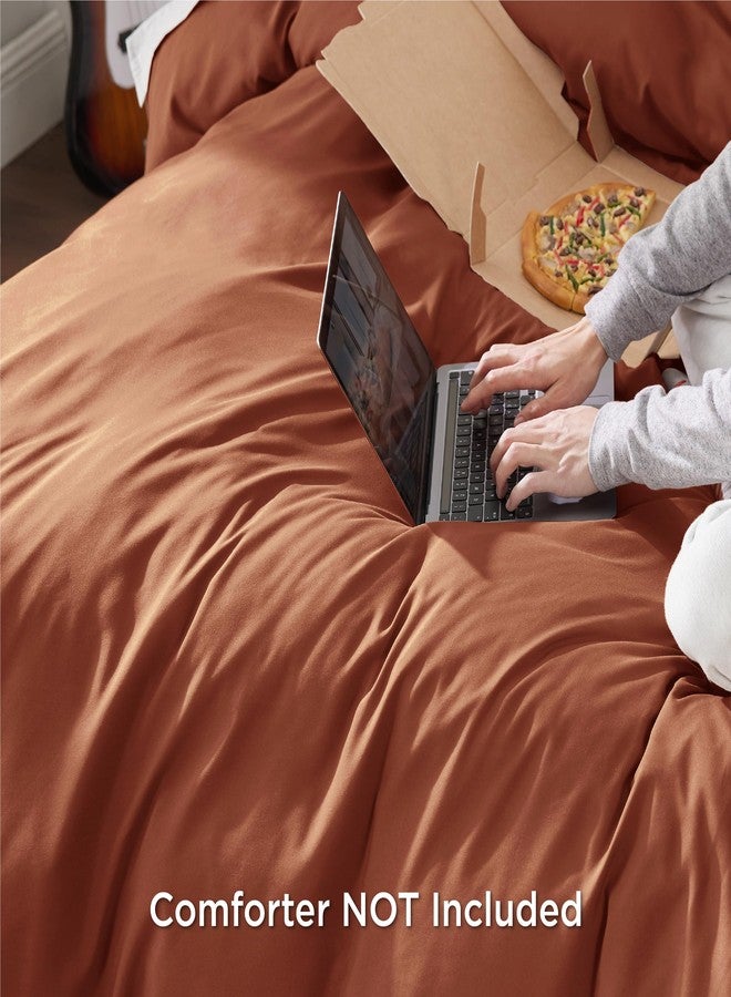 Bedsure Duvet Cover Queen Size - Soft Double Brushed Bedding Set for Kids & Adults, Zipper Closure, 3 Pieces, Includes 1 Duvet Cover (90"x90") & 2 Pillow Shams, NO Comforter, Terracotta - Image 2