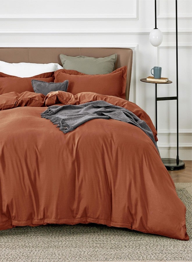 Bedsure Duvet Cover Queen Size - Soft Double Brushed Bedding Set for Kids & Adults, Zipper Closure, 3 Pieces, Includes 1 Duvet Cover (90"x90") & 2 Pillow Shams, NO Comforter, Terracotta - Image 1