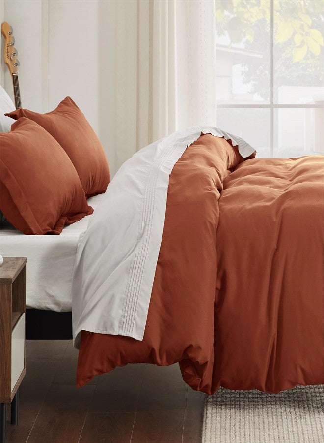 Bedsure Duvet Cover Queen Size - Soft Double Brushed Bedding Set for Kids & Adults, Zipper Closure, 3 Pieces, Includes 1 Duvet Cover (90"x90") & 2 Pillow Shams, NO Comforter, Terracotta - Image 4