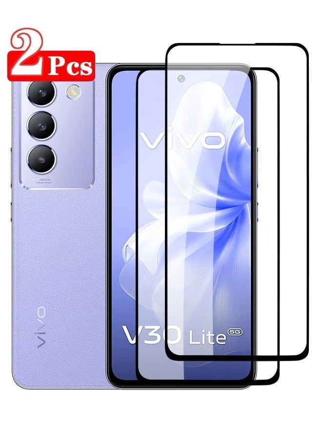 X-level قطعتان من واقي الشاشة الزجاجي المقوى لهاتف Vivo V30 Lite بتغطية كاملة، شعور مريح باللمس، سهل التنظيف والتركيب، غطاء شاشة هاتف عالي الدقة مضاد للخدش ومضاد للسقوط ومضاد لبصمات الأصابع - Image 1