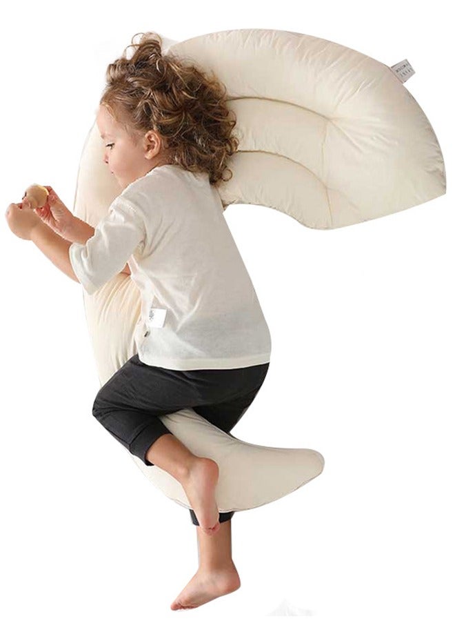 Curve Long Toddler Kids Body Pillow for Sleeping Moon Shape Soft Child Hug Sleep Pillow 100% Organic Cotton Pillowcase Washable Breathable Crib Toddler Children Pillows - Image 1
