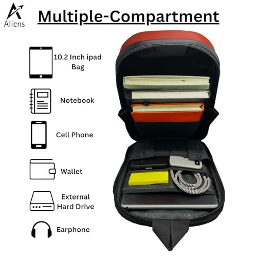 Aliens ABS Hard Shell Sling Bag | 180° Open Crossbody & One Side Shoulder Bag for Mens & Women, Office, Travel & Everyday Mini Backpack for iPad, Tablet, Smartphone,Charger,Headphone,HDD,Camera–Red - Image 4