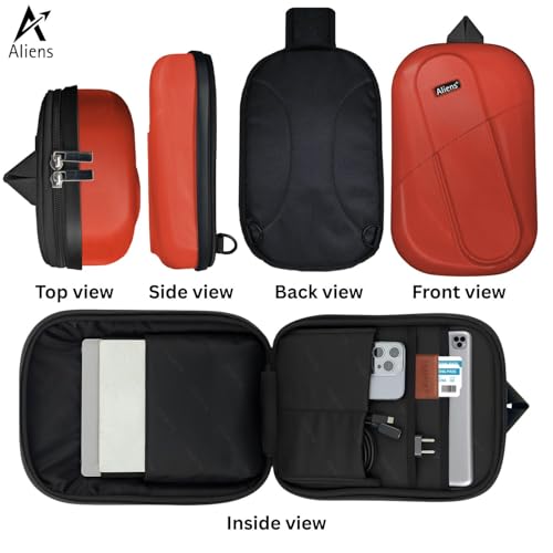 Aliens ABS Hard Shell Sling Bag | 180° Open Crossbody & One Side Shoulder Bag for Mens & Women, Office, Travel & Everyday Mini Backpack for iPad, Tablet, Smartphone,Charger,Headphone,HDD,Camera–Red - Image 3
