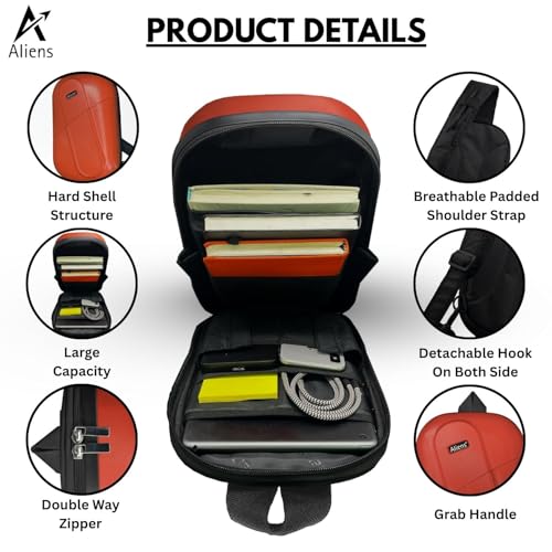 Aliens ABS Hard Shell Sling Bag | 180° Open Crossbody & One Side Shoulder Bag for Mens & Women, Office, Travel & Everyday Mini Backpack for iPad, Tablet, Smartphone,Charger,Headphone,HDD,Camera–Red - Image 2