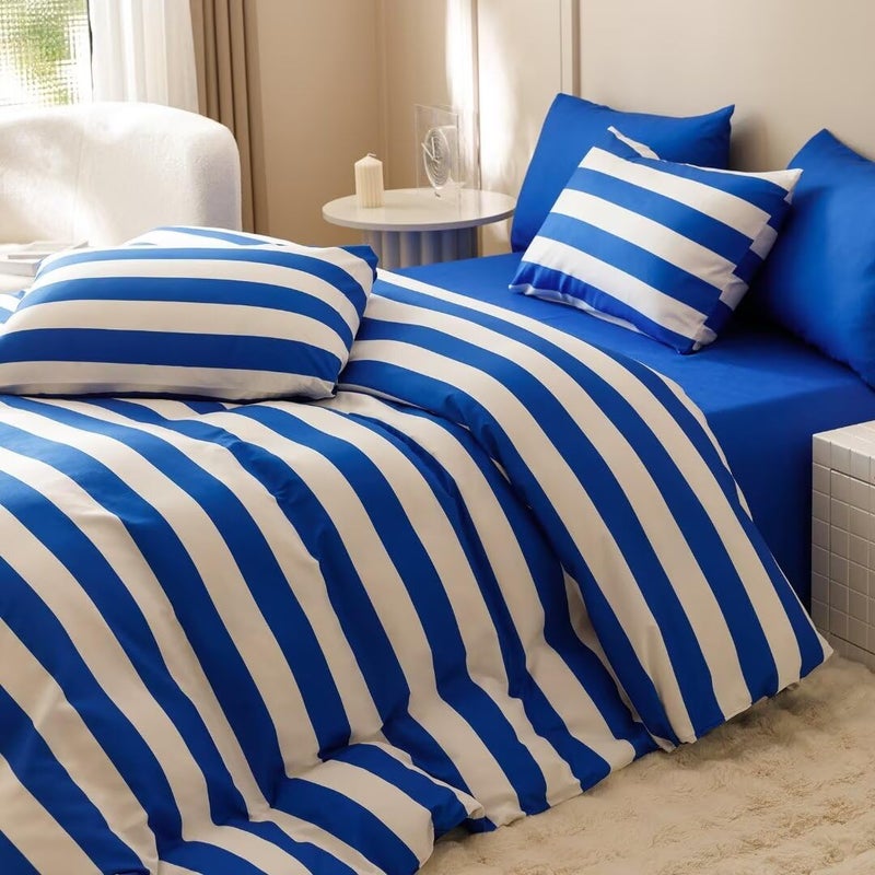 CLOTHKNOW Striped Full Size Comforter Sets 3Pcs Blue White Bedding Comforter Sets Blue White Stripes Comforter Soft Farmhouse Comforter Full with 2 x Pillowcases - Image 5