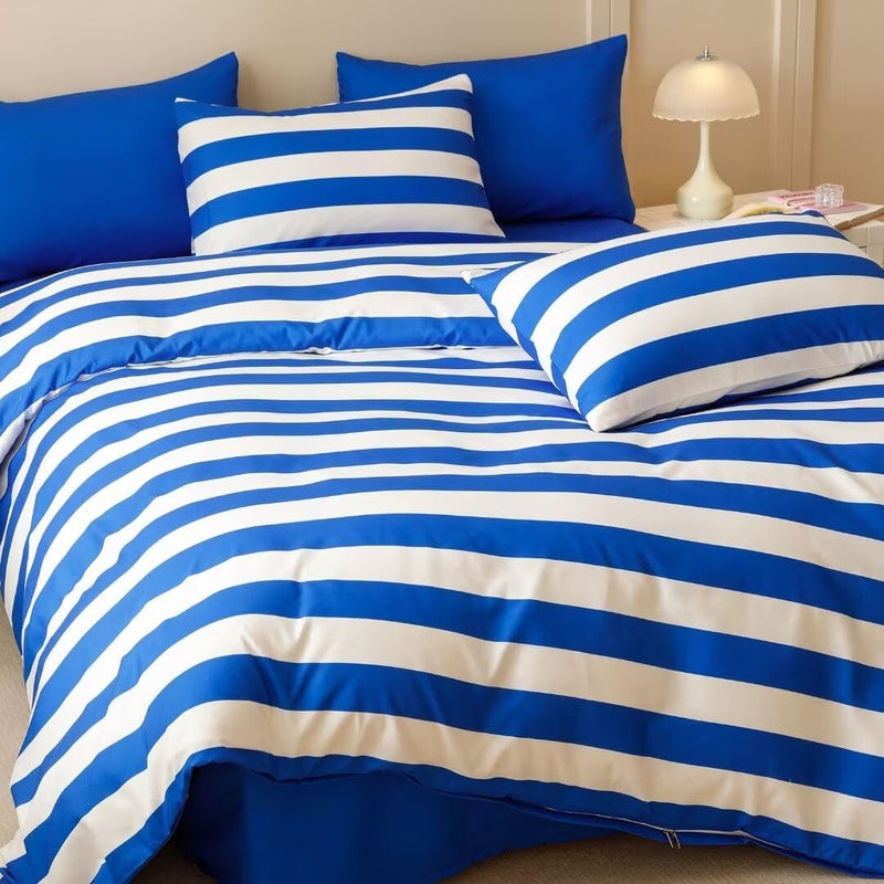 CLOTHKNOW Striped Full Size Comforter Sets 3Pcs Blue White Bedding Comforter Sets Blue White Stripes Comforter Soft Farmhouse Comforter Full with 2 x Pillowcases - Image 4