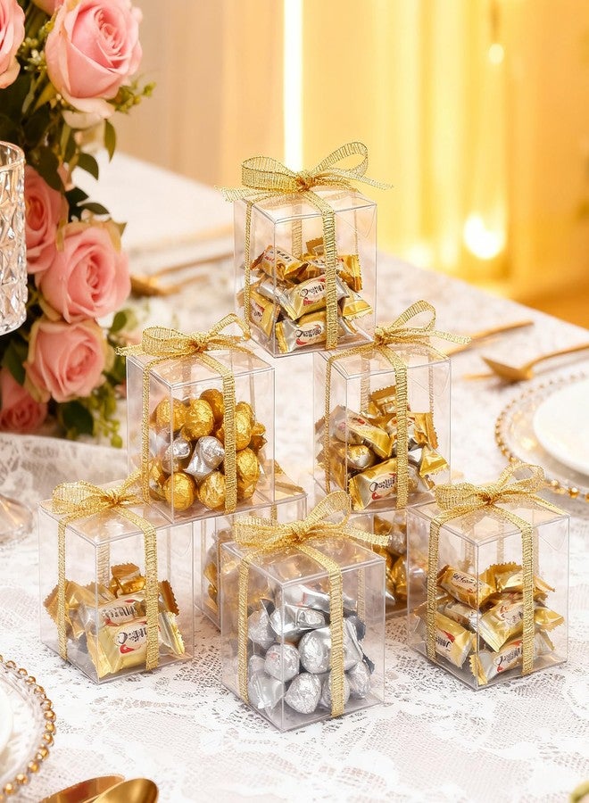 Gabrella 60 Pack Clear Favor Boxes, 2x2x2 Inch Candy Boxes with Ribbons, Small Candy Containers Plastic Gift Box for Macaron, Wedding, Baby Shower, Birthday, Party Favors - Image 4