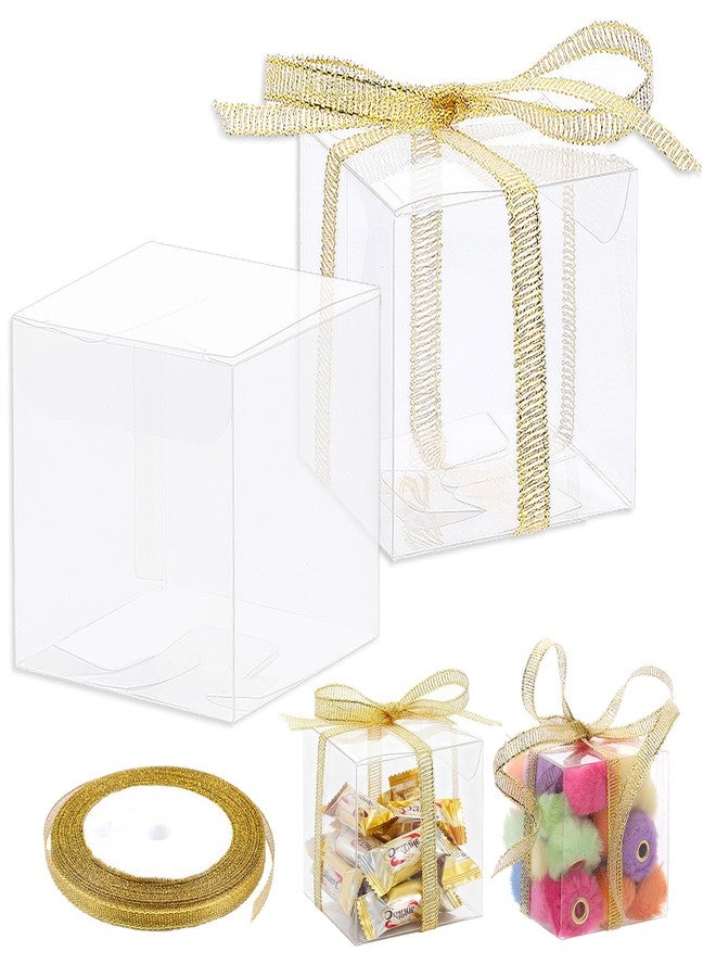 Gabrella 60 Pack Clear Favor Boxes, 2x2x2 Inch Candy Boxes with Ribbons, Small Candy Containers Plastic Gift Box for Macaron, Wedding, Baby Shower, Birthday, Party Favors - Image 1