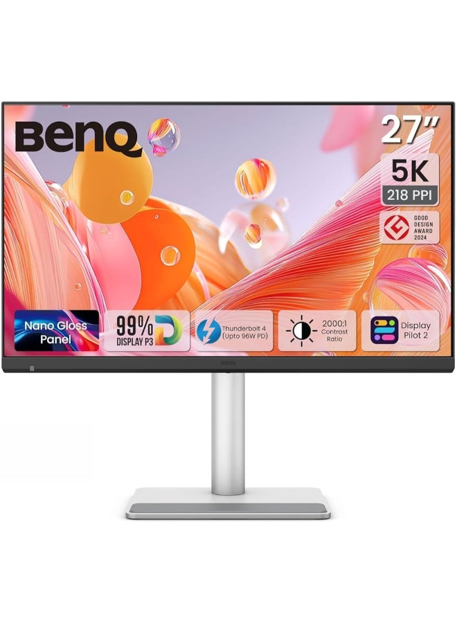 BenQ MA270S 27” 5K Nano Gloss Monitor for Mac Creators,Dual Thunderbolt 4 96W/15W, P3 Color, Daisy Chain,KVM,Brightness Control (27, Inches, 5K | Nano Gloss | 90W USB-C | Mac Color) silver - Image 1