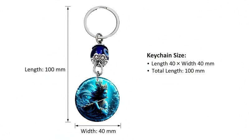 AFH Lord Krishna playing with Basuri Evil Eye keychain for Men and Women - Image 3