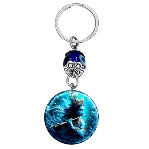 AFH Lord Krishna playing with Basuri Evil Eye keychain for Men and Women - Image 1
