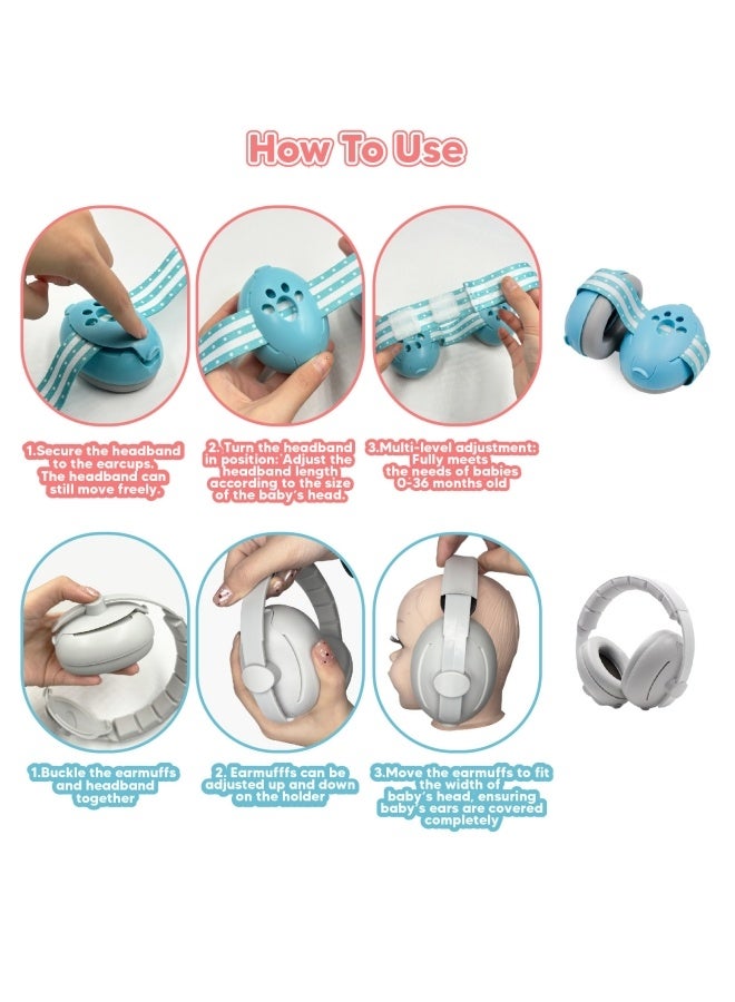 الدليبن سدادات أذن للأطفال، سدادات أذن قابلة للتعديل لتخفيف الضوضاء، حماية أذن للأطفال الرضع والأطفال الصغار، سدادات أذن قابلة للتعديل لحماية الأذن، سماعات رأس عازلة للضوضاء، عصابة رأس فريدة من نوعها لملاءمة آمنة ومريحة، لحماية الأذن، النوم، مستلزمات سفر الطفل (وردي) - Image 4