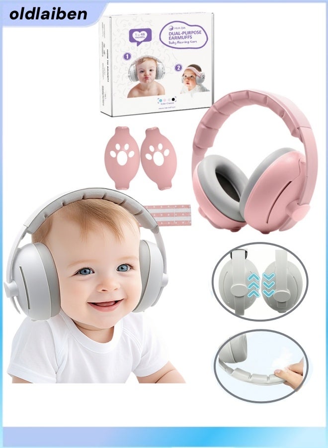 الدليبن سدادات أذن للأطفال، سدادات أذن قابلة للتعديل لتخفيف الضوضاء، حماية أذن للأطفال الرضع والأطفال الصغار، سدادات أذن قابلة للتعديل لحماية الأذن، سماعات رأس عازلة للضوضاء، عصابة رأس فريدة من نوعها لملاءمة آمنة ومريحة، لحماية الأذن، النوم، مستلزمات سفر الطفل (وردي) - Image 1